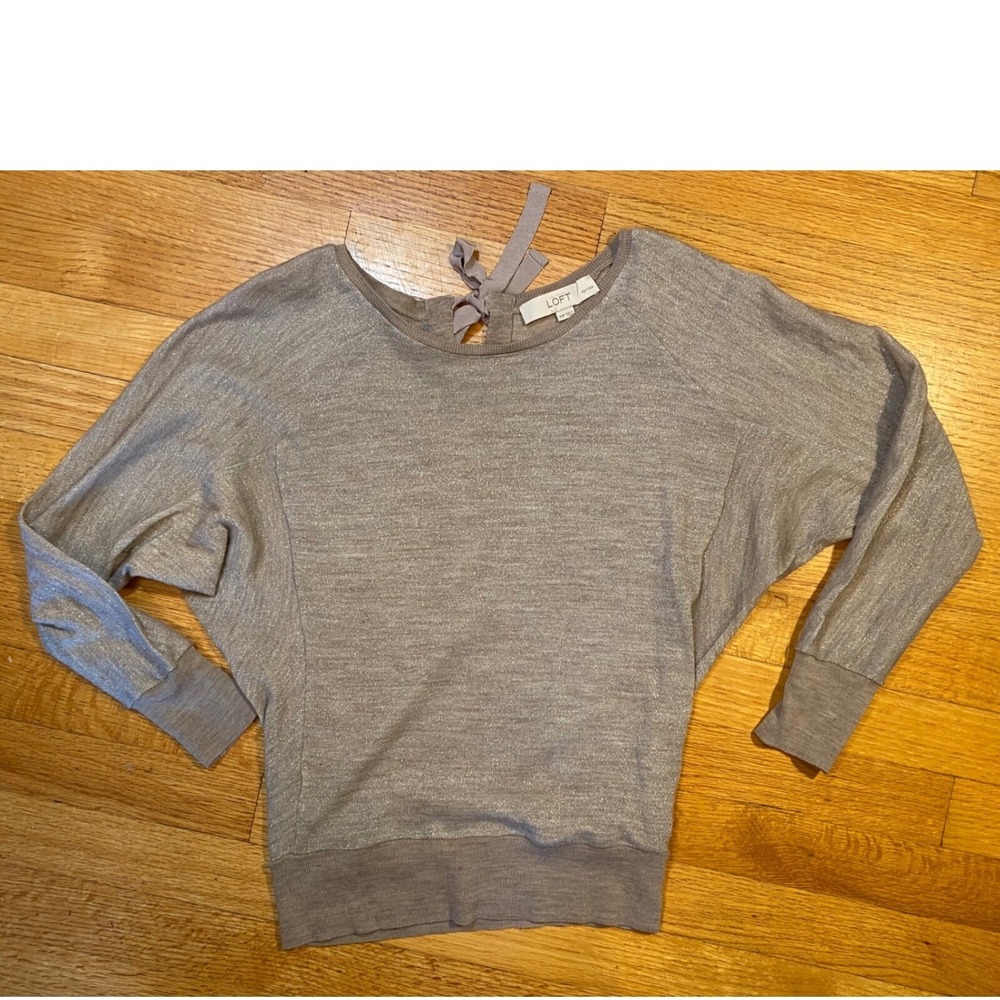 PXS LOFT Metallic Knit Top Back Tie Dolman Sleeve‎ Sweater Pullover XSP